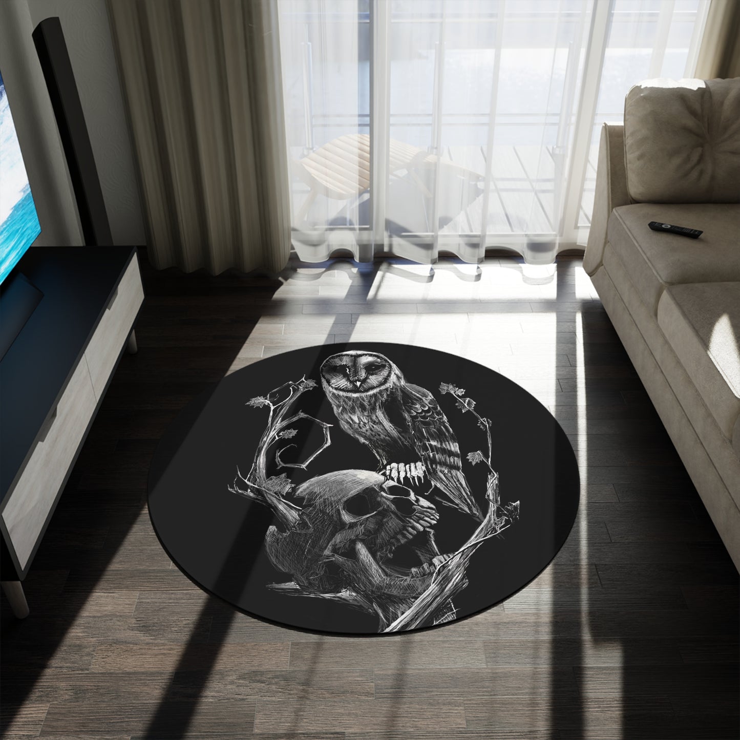 Skull and Owl Round Rug