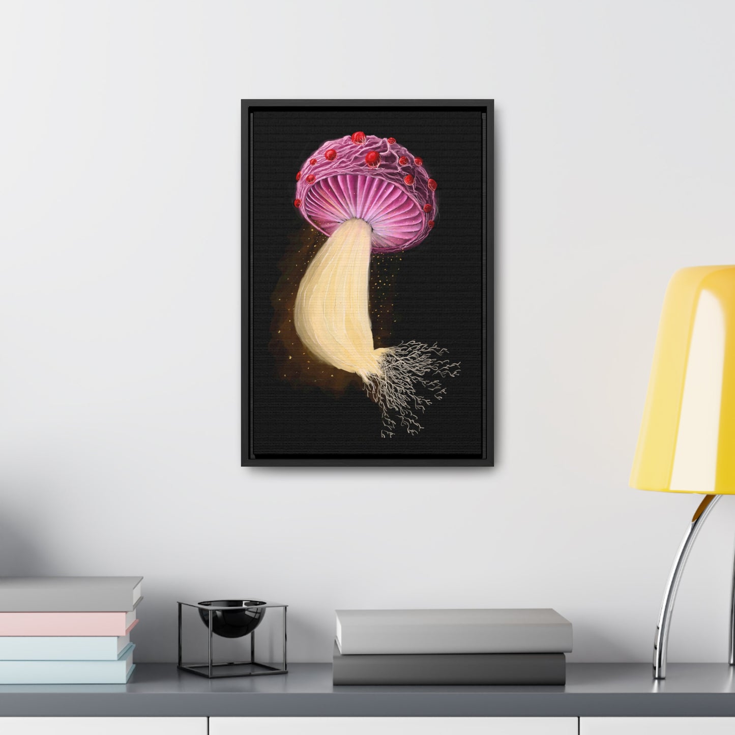Mushroom with Spores Framed Gallery Canvas Wrap