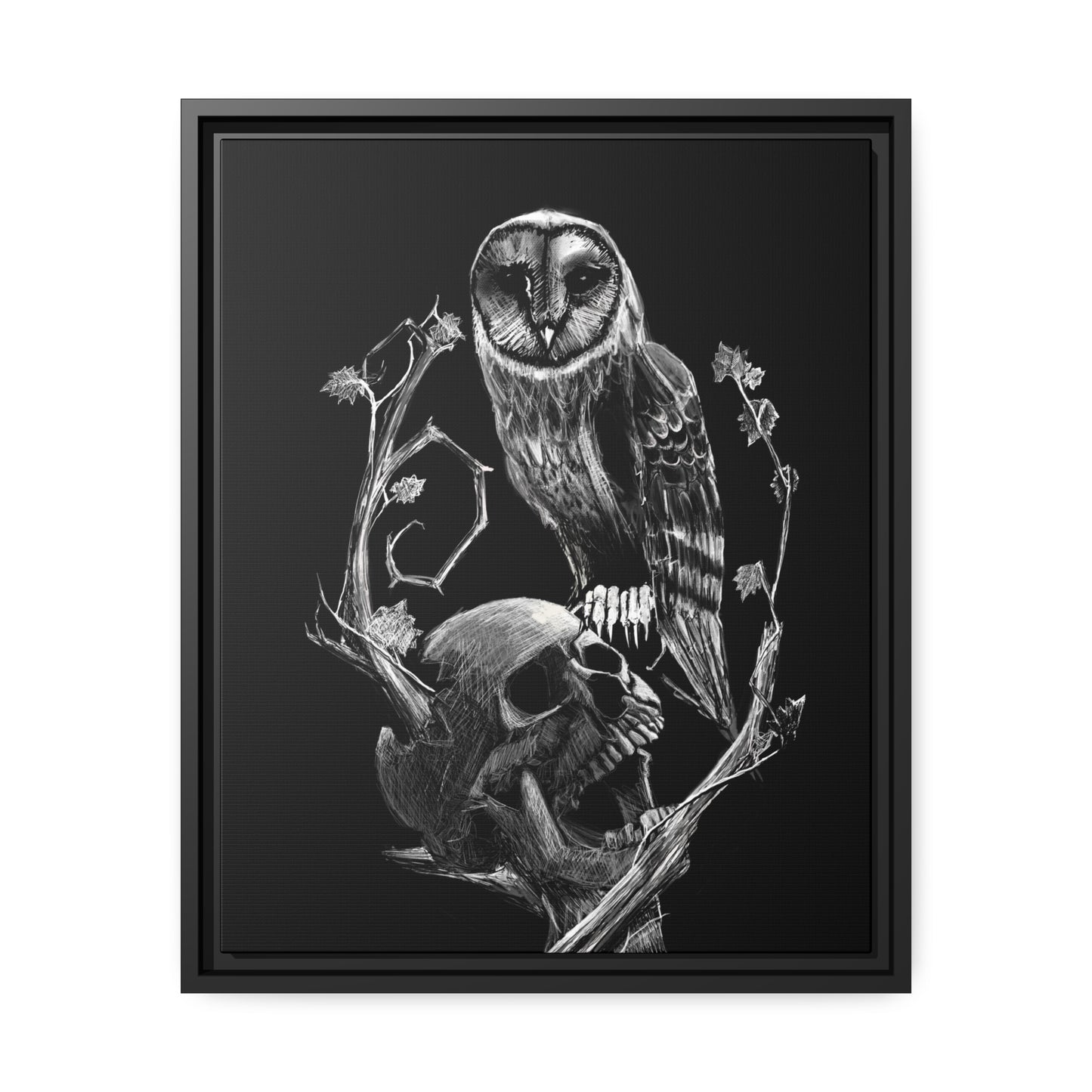 Skull and Owl Matte Canvas, Black Frame
