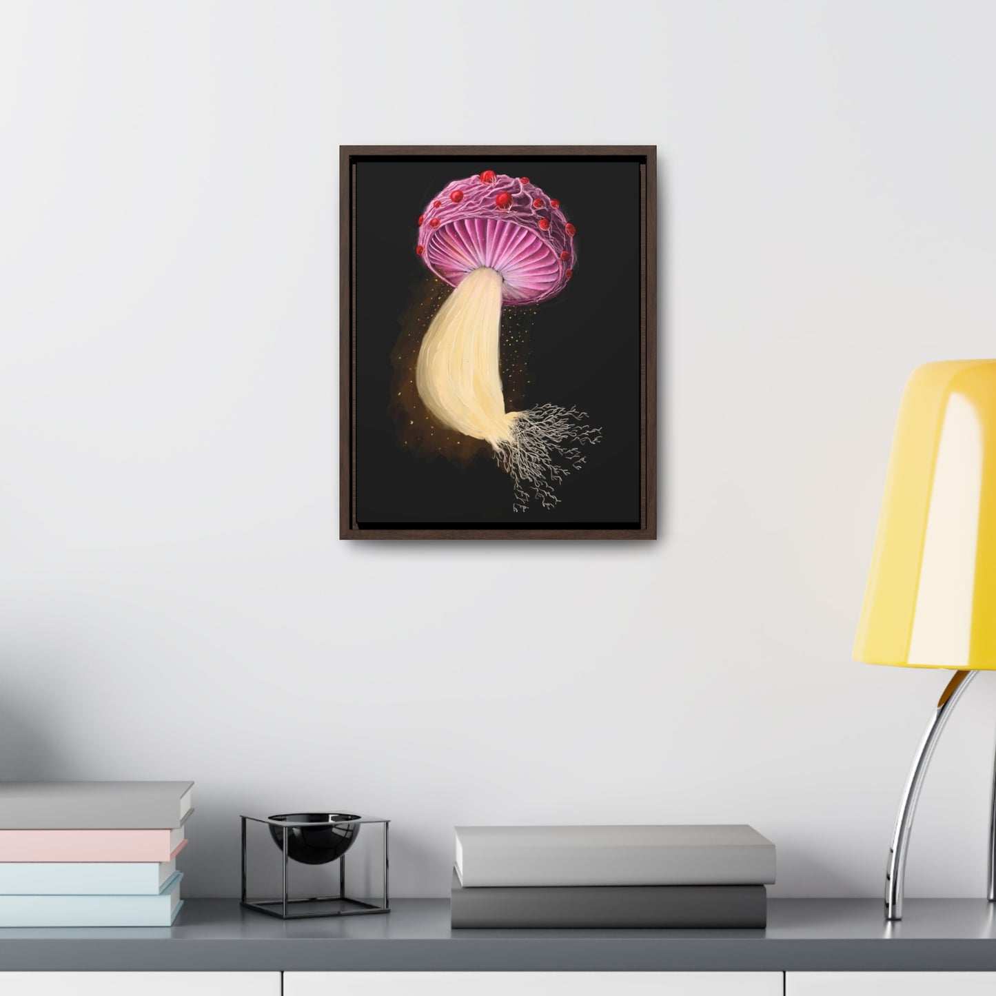 Mushroom with Spores Framed Gallery Canvas Wrap