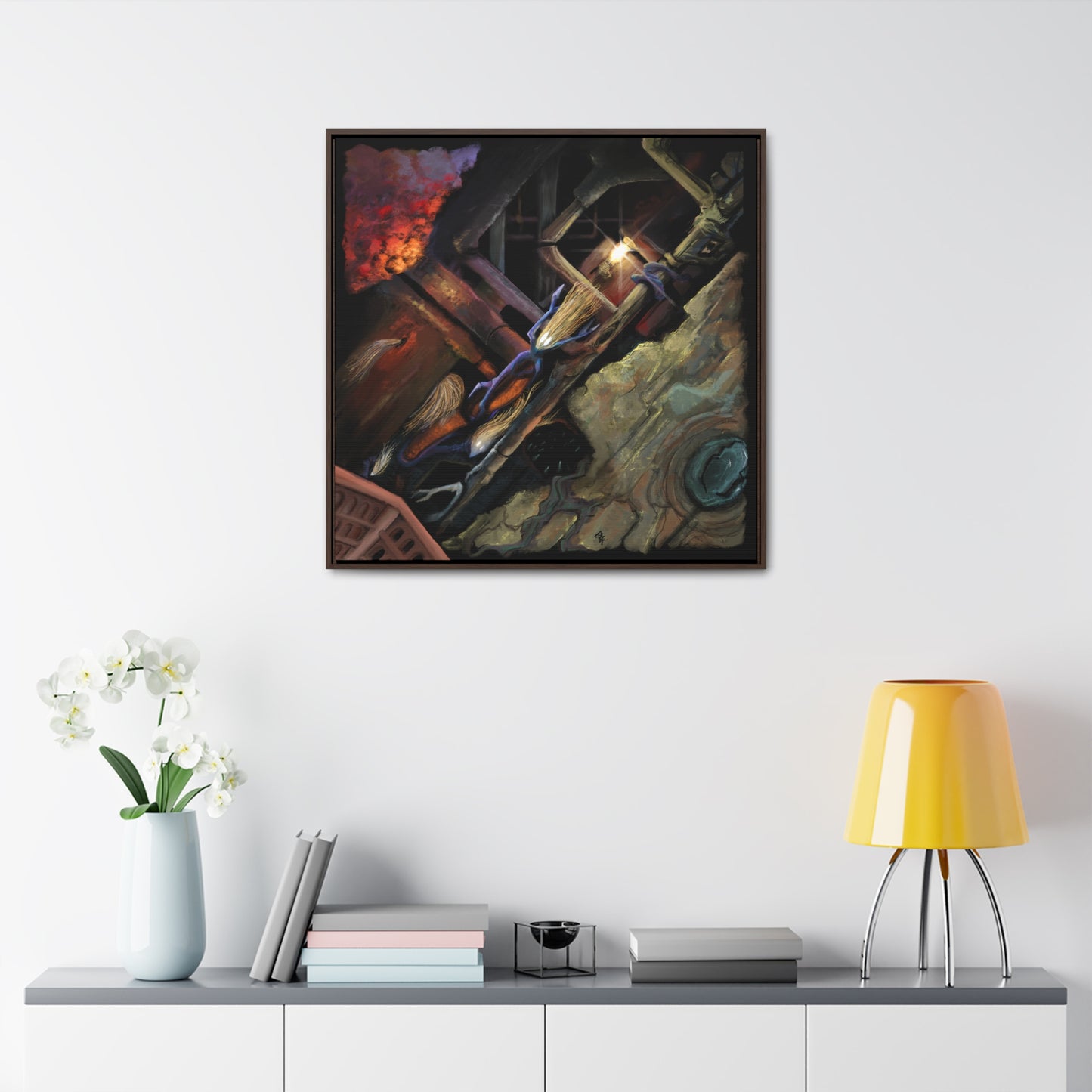 What Dwells in the Pipes Gallery Canvas Wrap in Square Frame