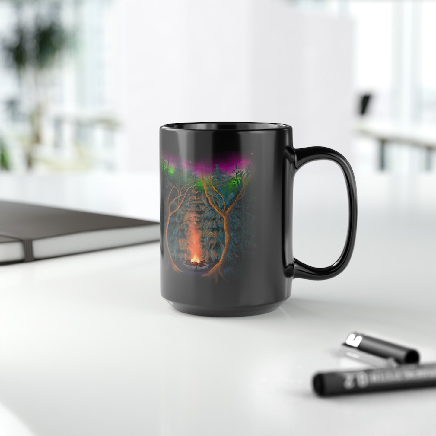 Northwoods Campfire Black Mug, 15oz