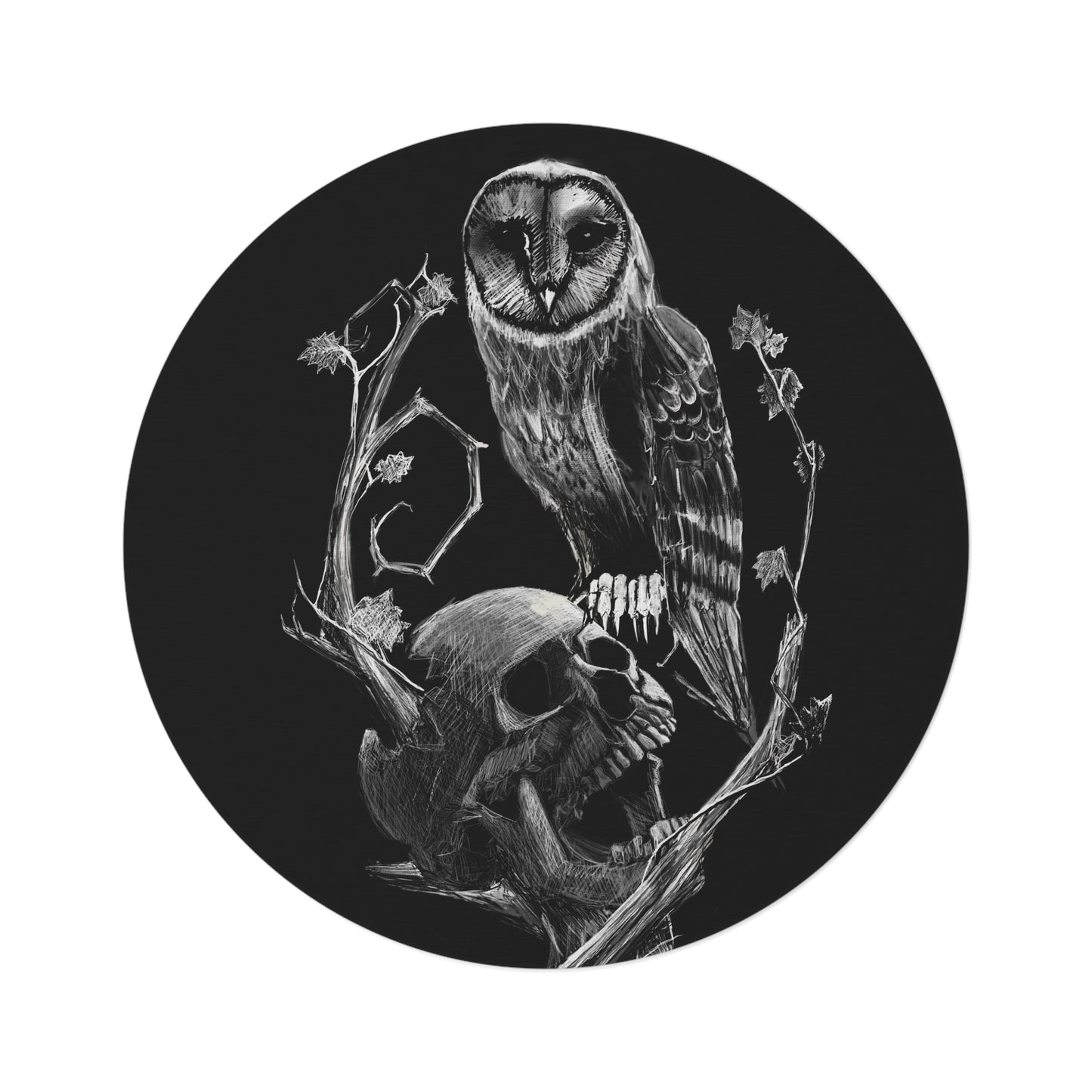 Skull and Owl Round Rug