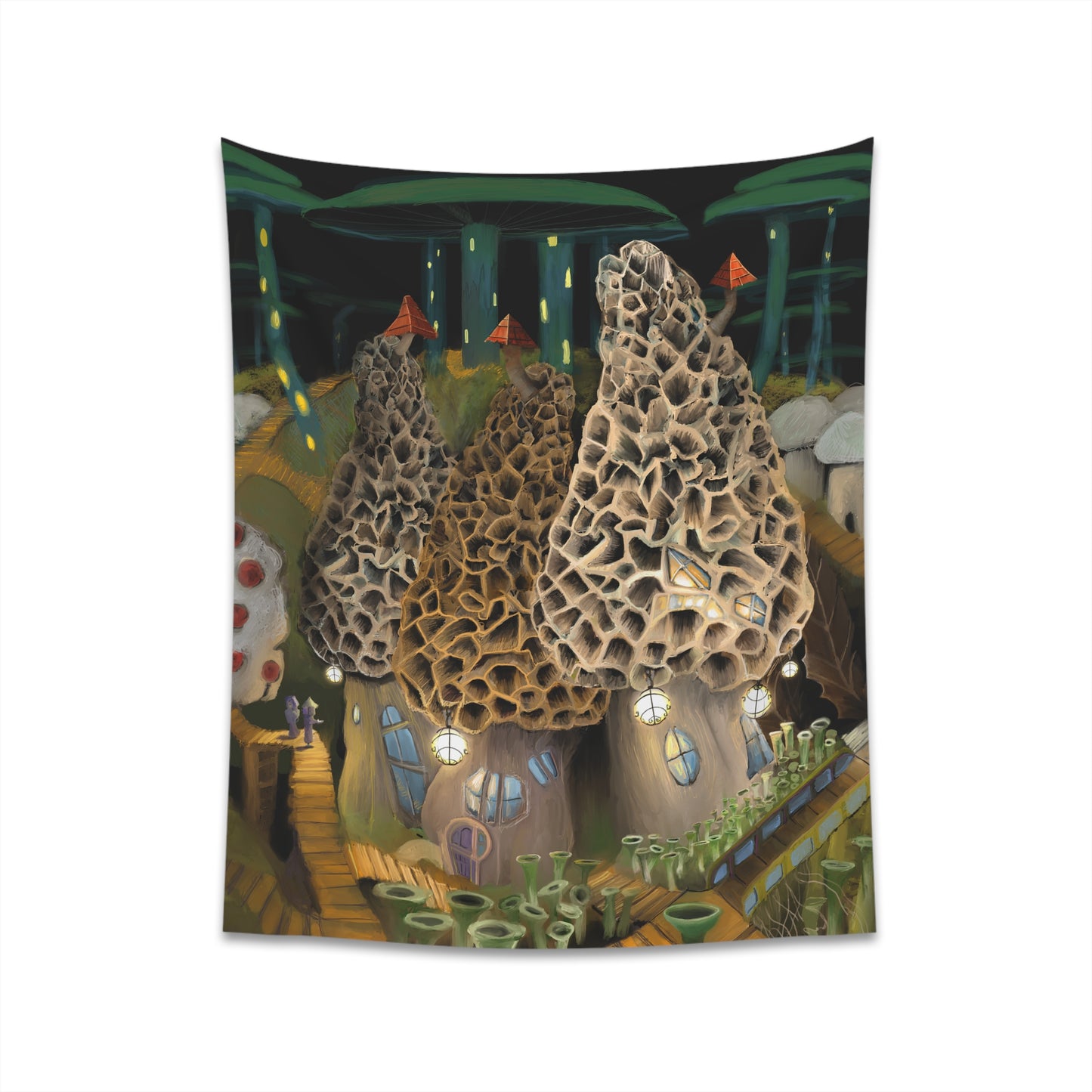 Mushroom City Outskirts Printed Wall Tapestry