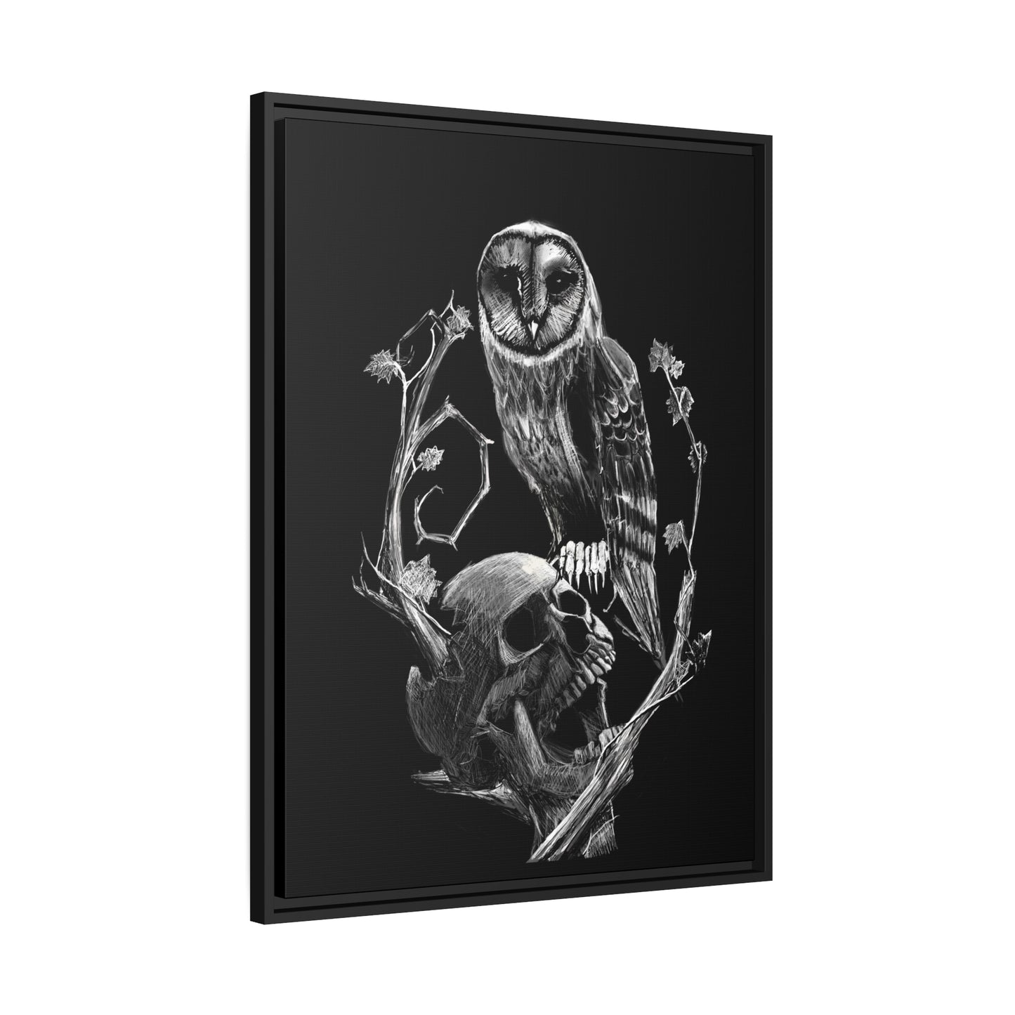 Skull and Owl Matte Canvas, Black Frame