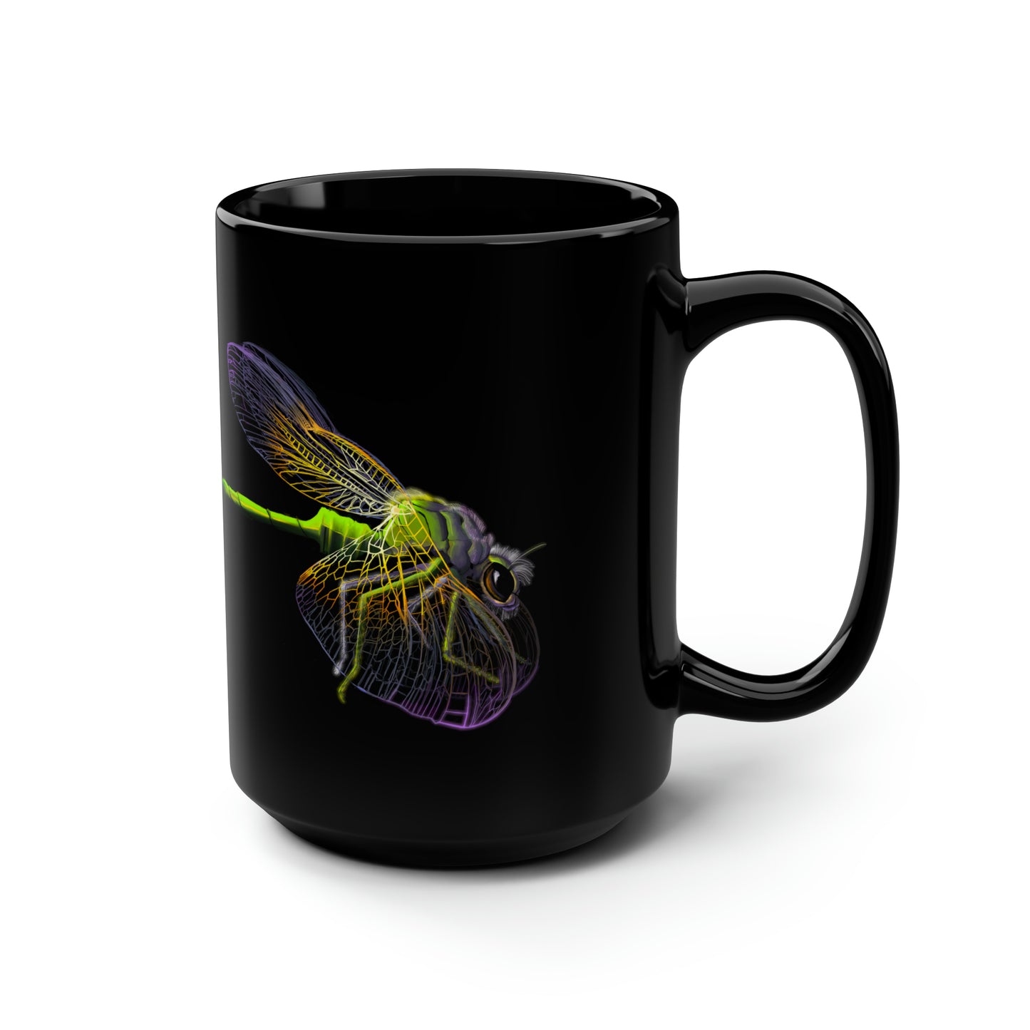 Dragonfly Black Mug, 15oz