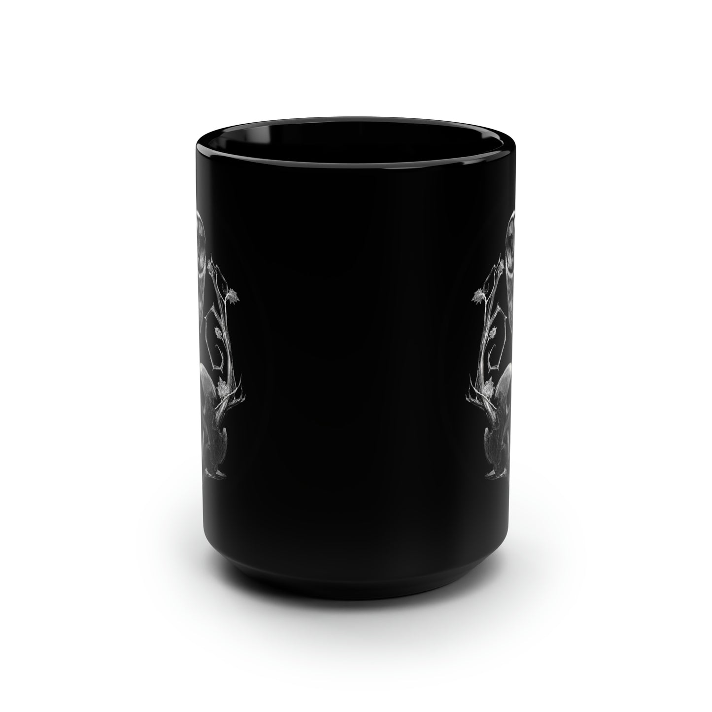 Skull and Owl Black Mug, 15oz