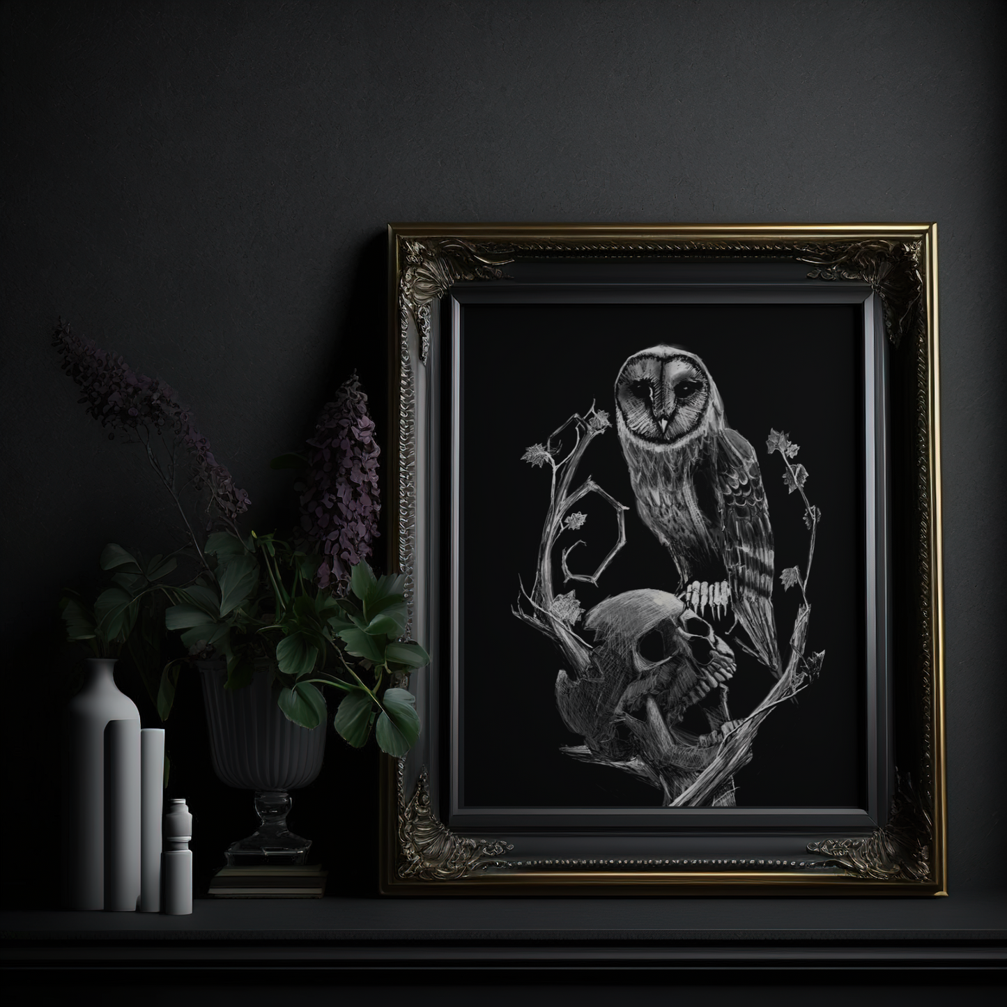 Skull and Owl Art Print