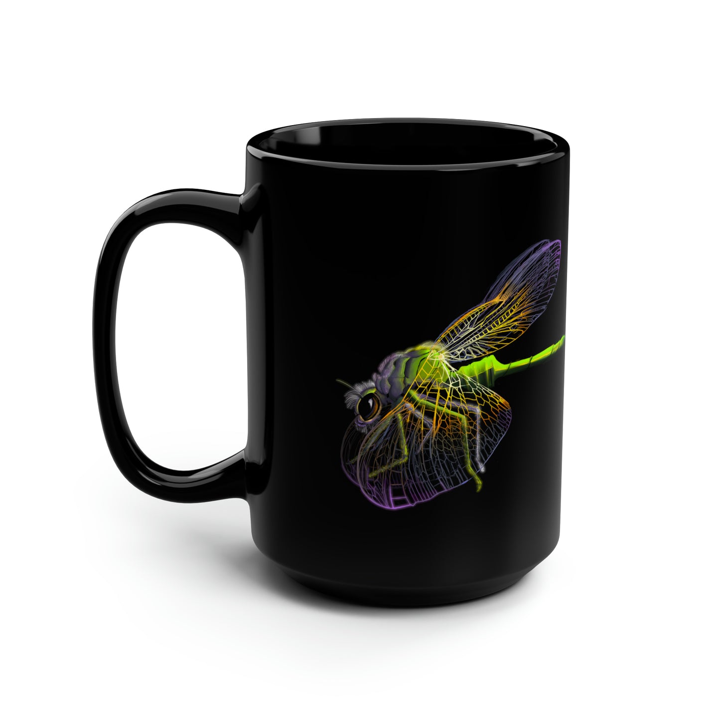 Dragonfly Black Mug, 15oz