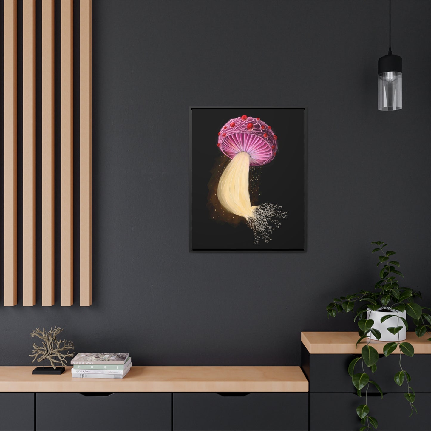 Mushroom with Spores Framed Gallery Canvas Wrap