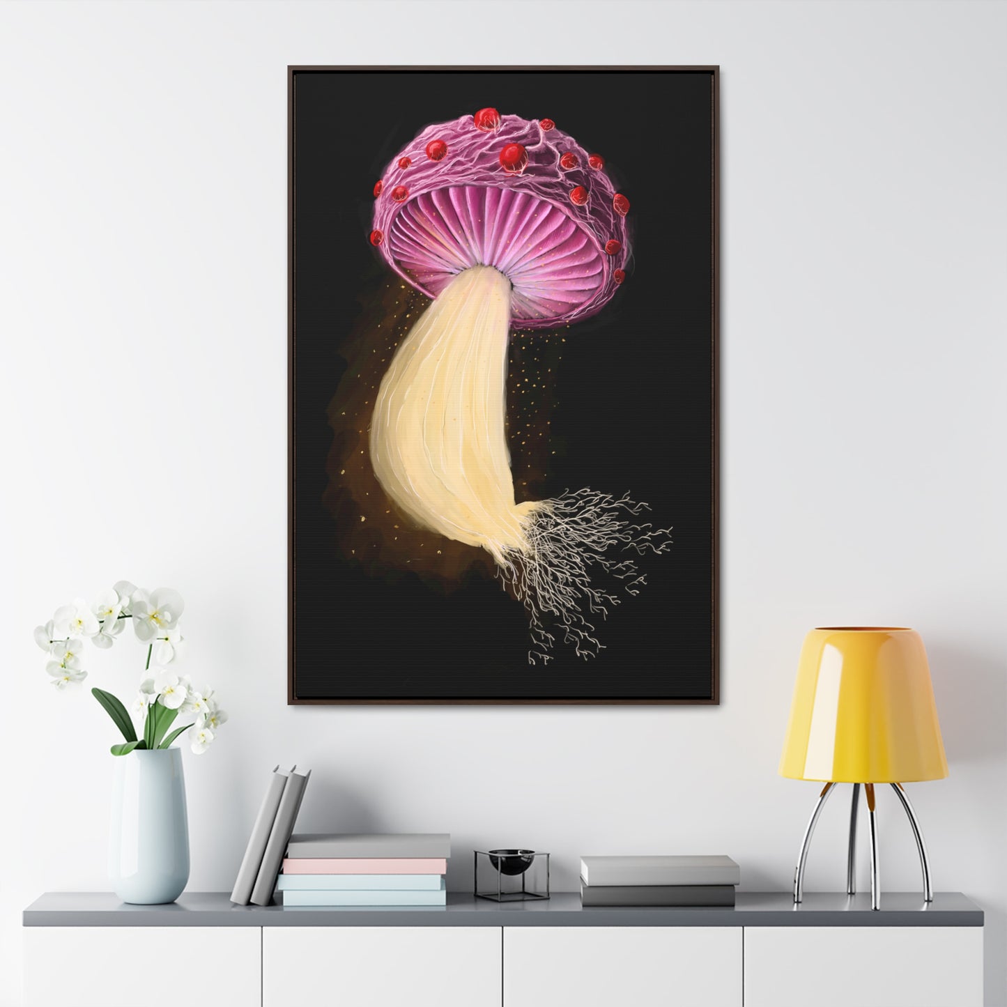 Mushroom with Spores Framed Gallery Canvas Wrap