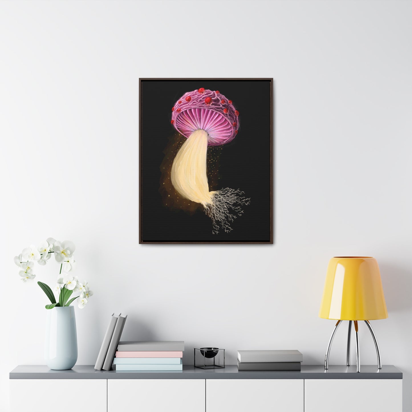 Mushroom with Spores Framed Gallery Canvas Wrap