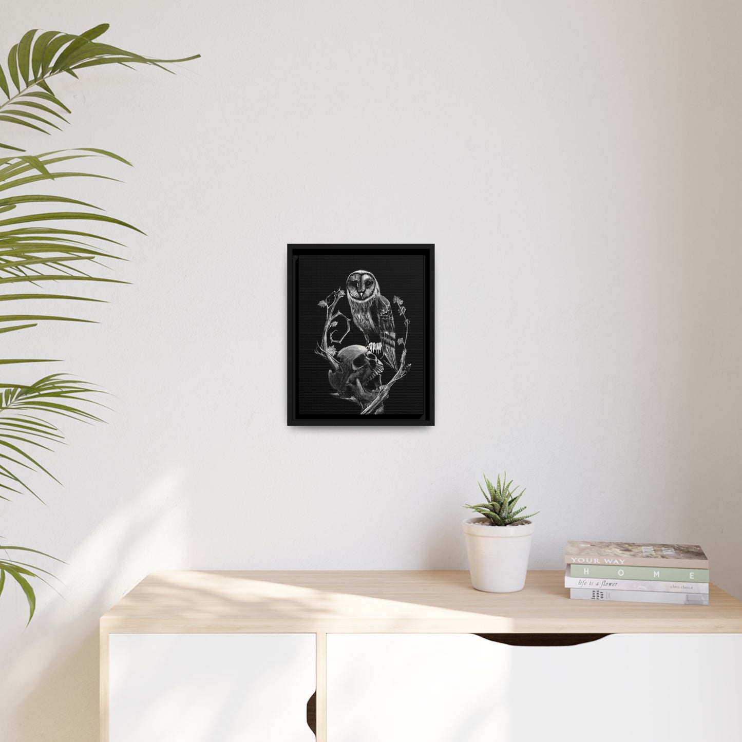 Skull and Owl Matte Canvas, Black Frame