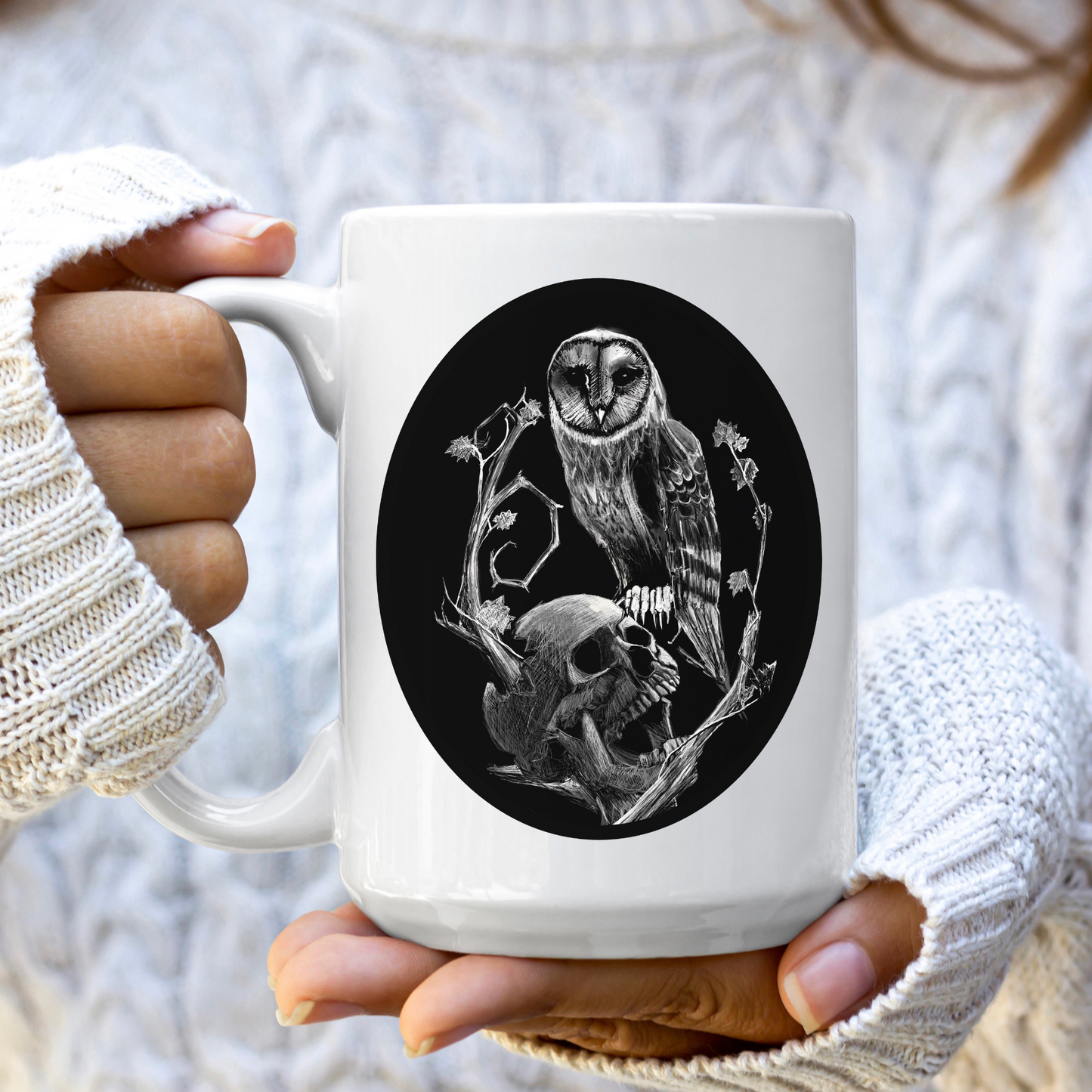 Skull and Owl Ceramic Mug 15oz
