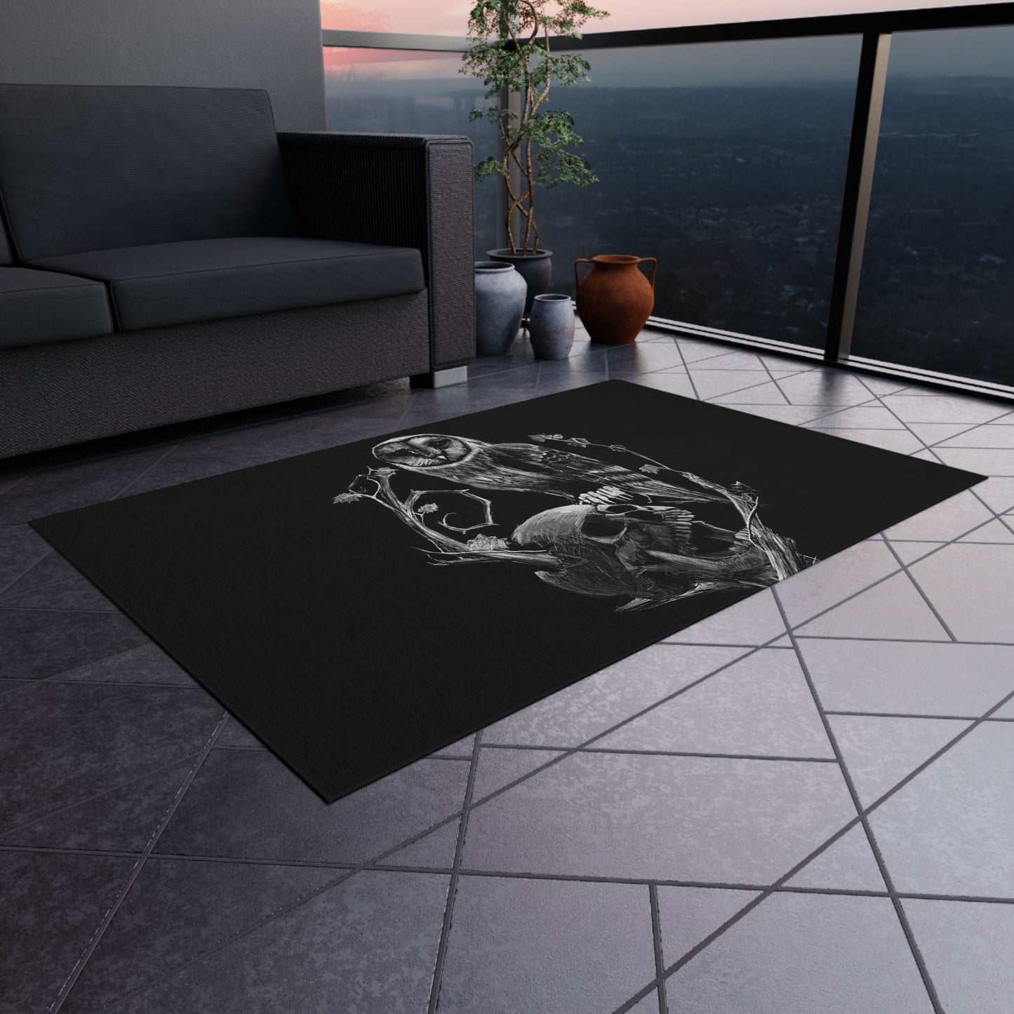 Skull and Owl Outdoor Rug