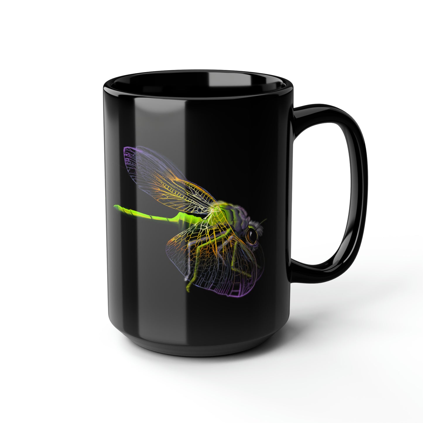 Dragonfly Black Mug, 15oz