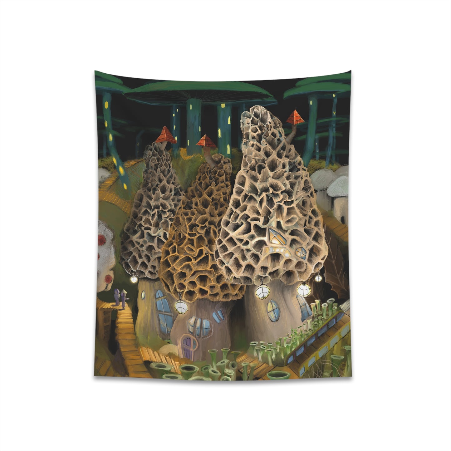 Mushroom City Outskirts Printed Wall Tapestry
