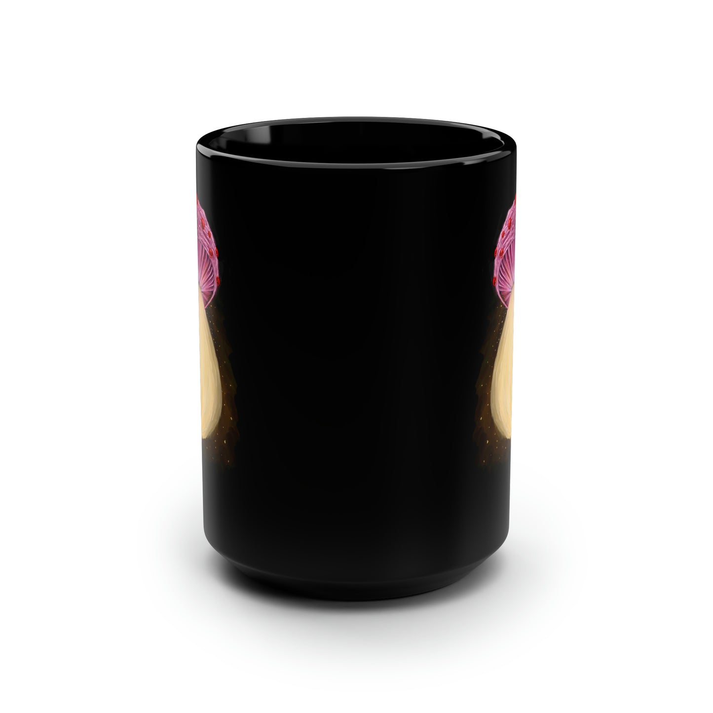 Mushroom With Spores Black Mug, 15oz