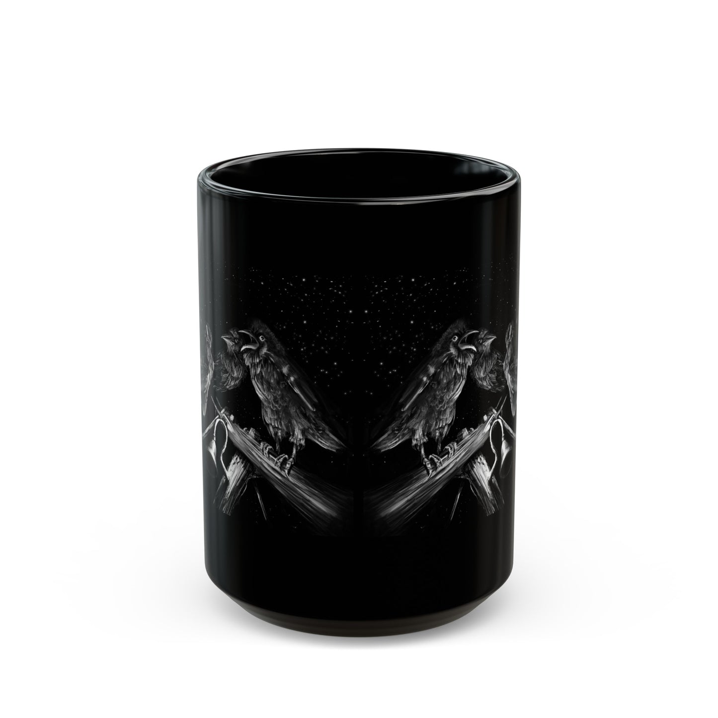 Ravens Muse at the Stars Black Mug