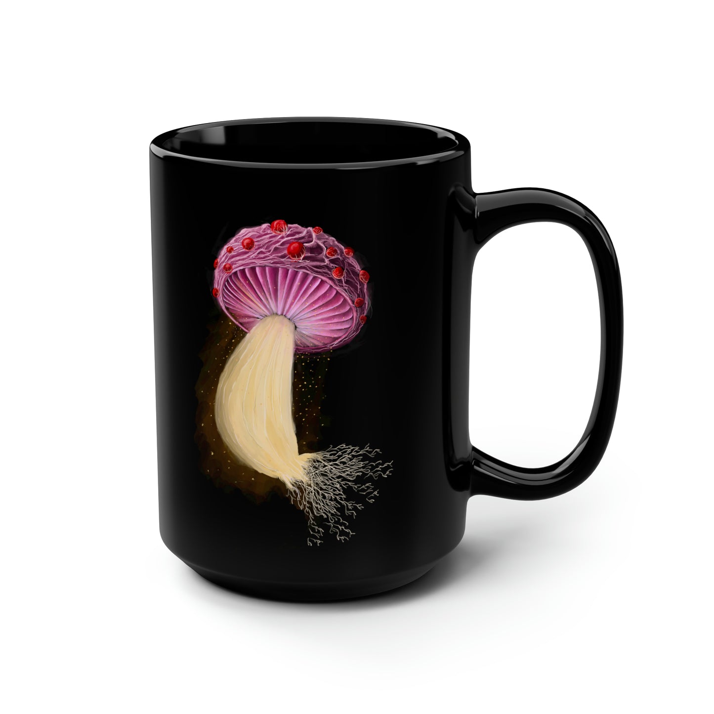 Mushroom With Spores Black Mug, 15oz