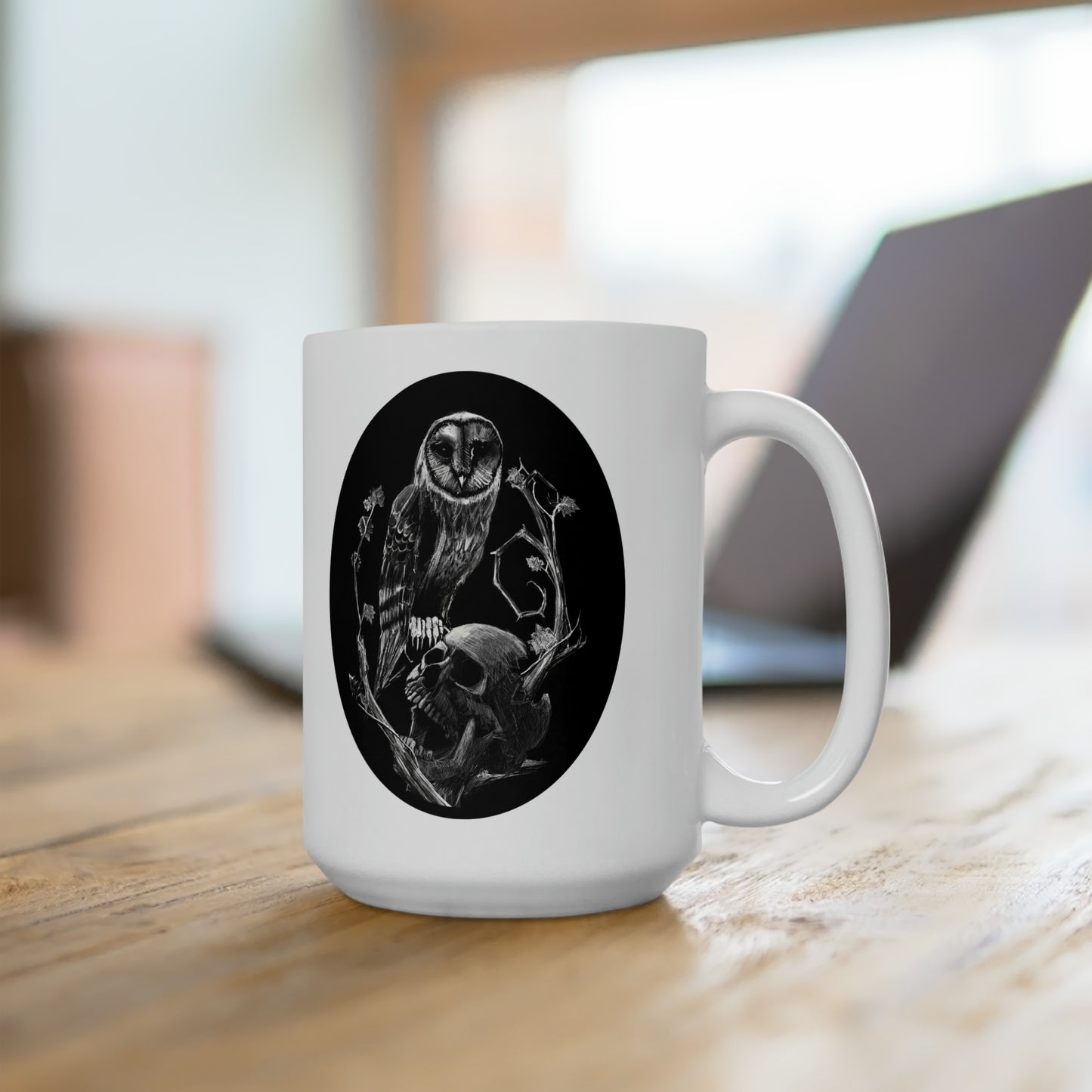 Skull and Owl Ceramic Mug 15oz