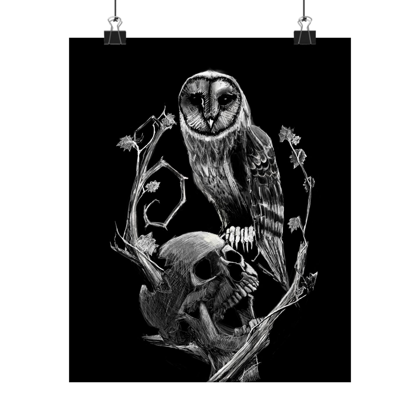 Skull and Owl Matte Vertical Poster
