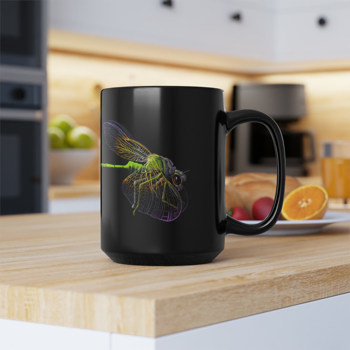 Dragonfly Black Mug, 15oz
