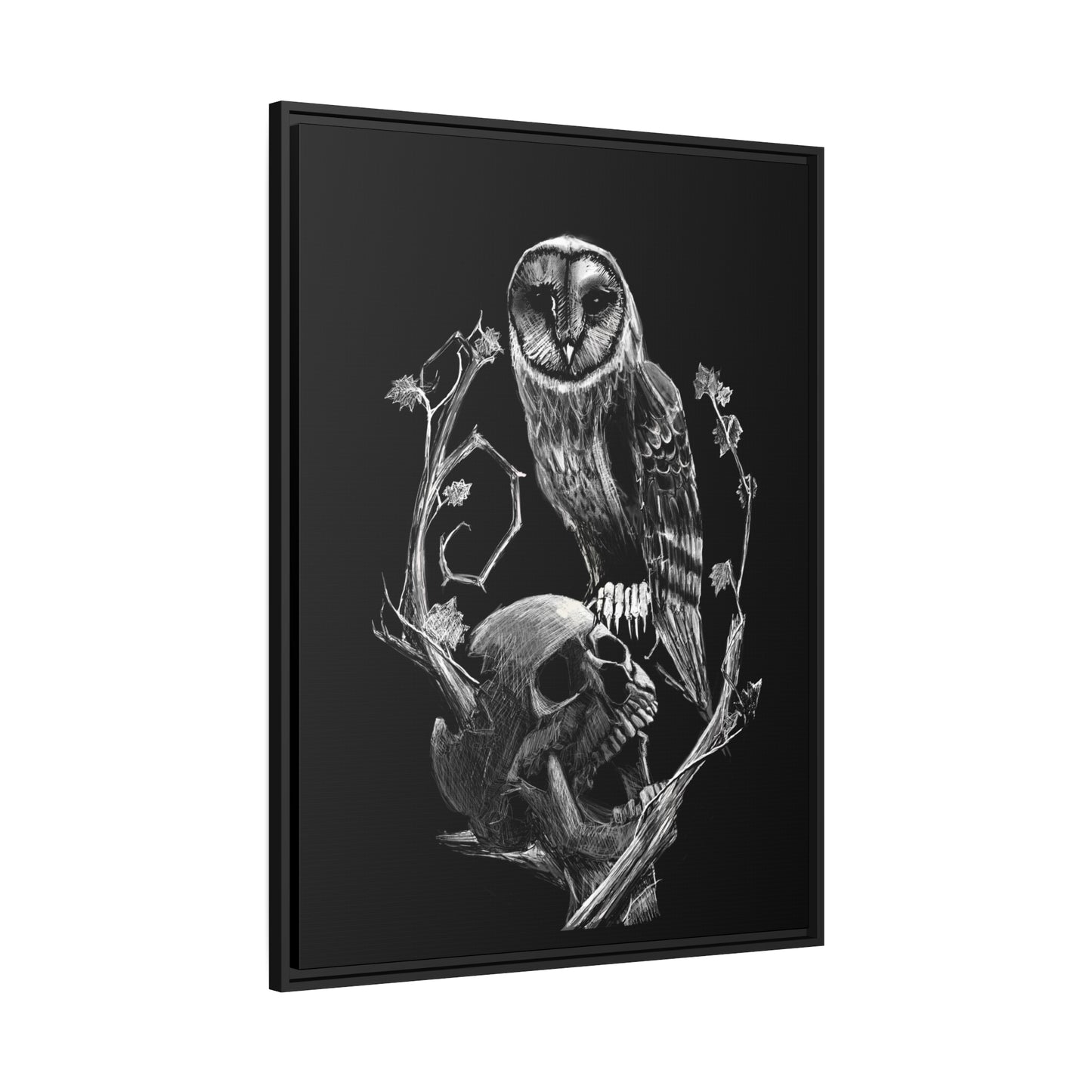 Skull and Owl Matte Canvas, Black Frame