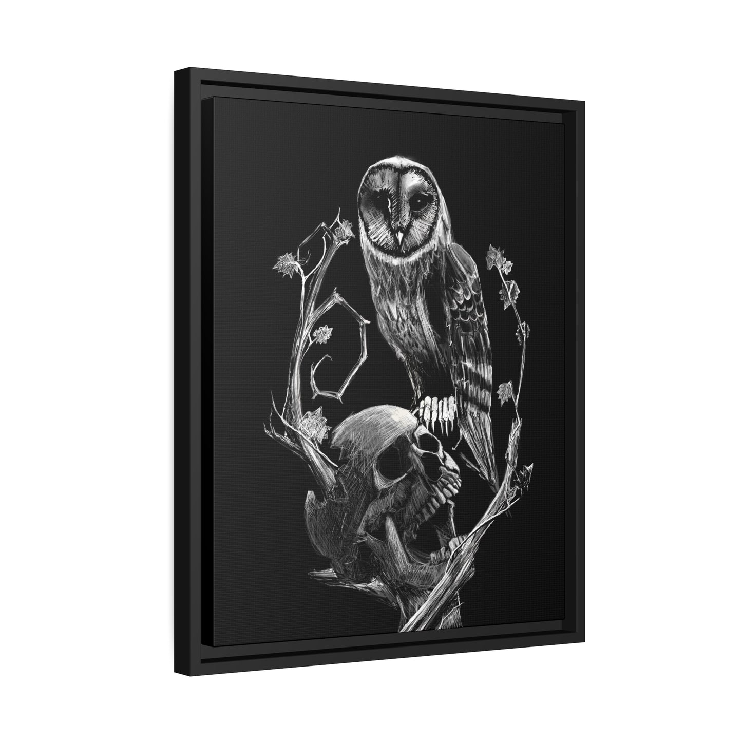 Skull and Owl Matte Canvas, Black Frame