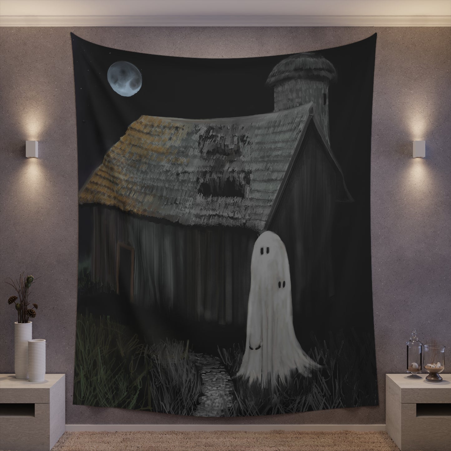 Haunted Barn Printed Wall Tapestry