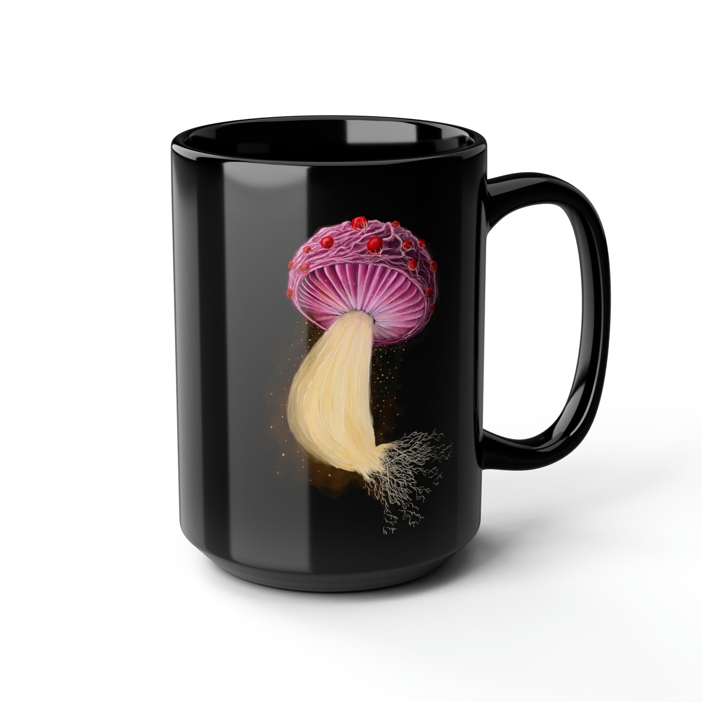 Mushroom With Spores Black Mug, 15oz