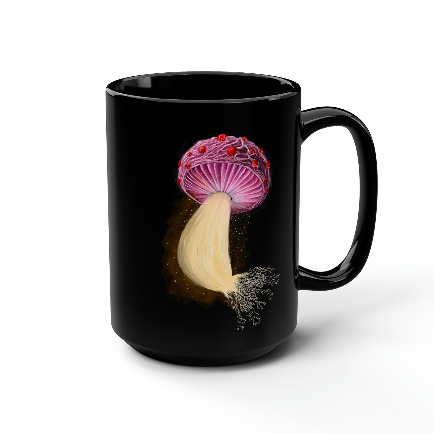 Mushroom With Spores Black Mug, 15oz
