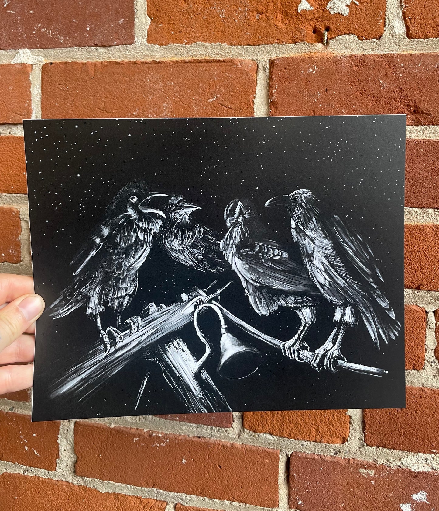 Ravens Muse at the Stars Art Print