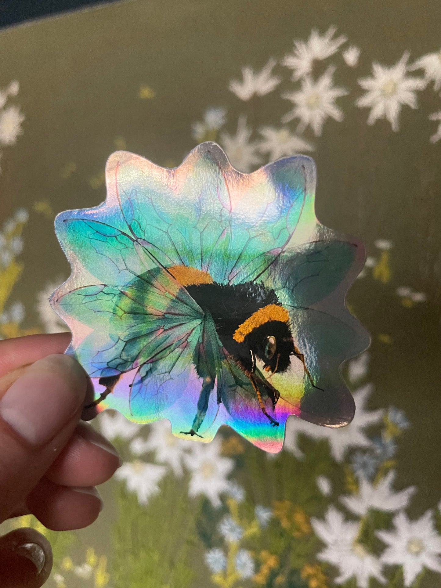 Bee in the Flower Holographic Sticker