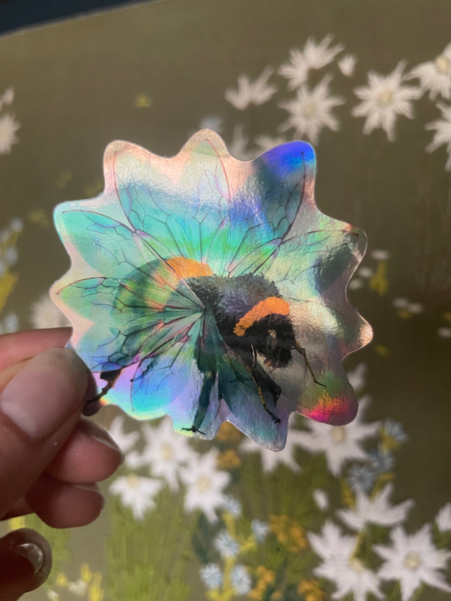 Bee in the Flower Holographic Sticker