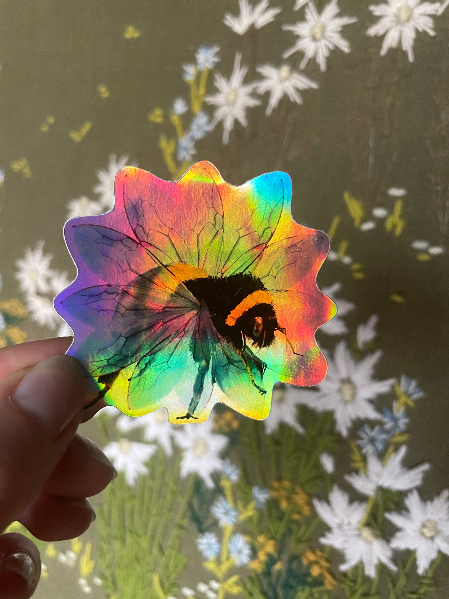 Bee in the Flower Holographic Sticker
