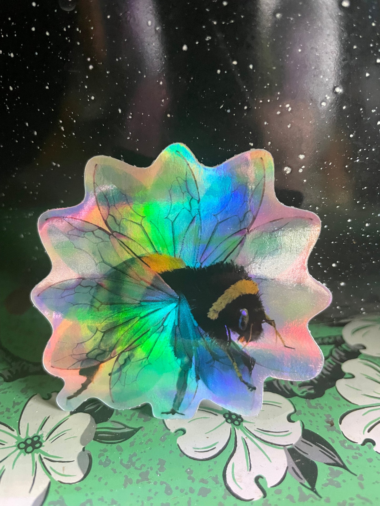Bee in the Flower Holographic Sticker
