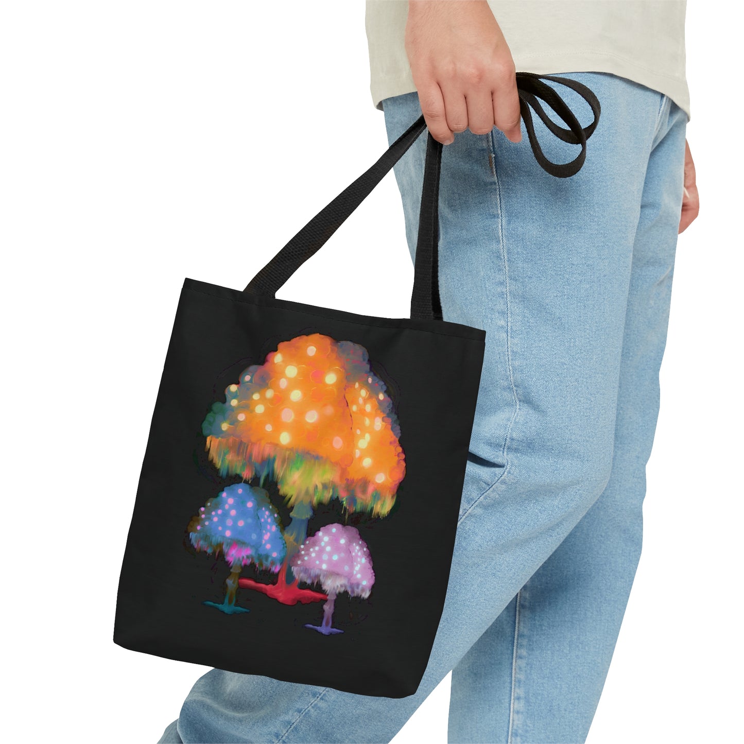 Ghost Fungi Mushroom Tote Bag in Black