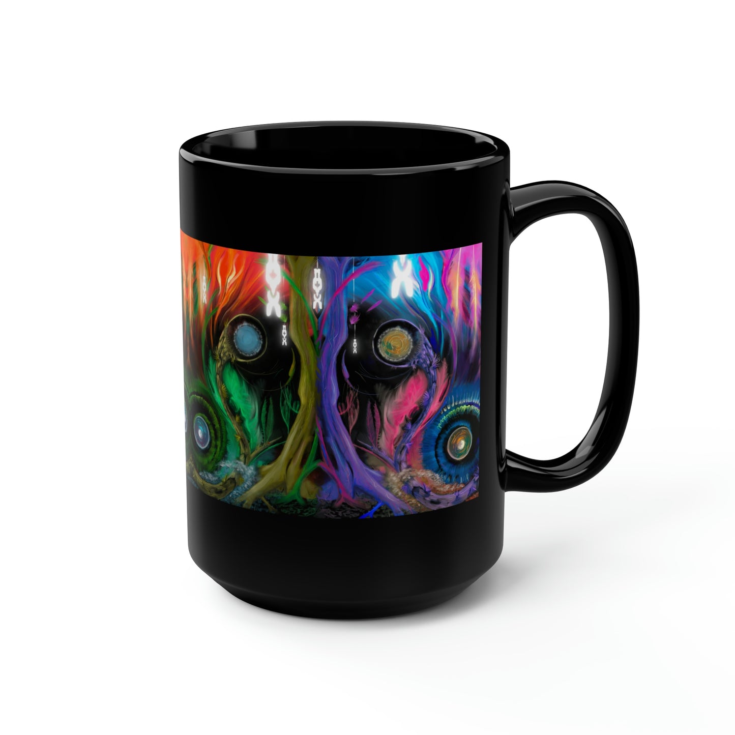 Deep In The Forest of Illusions Black Mug, 15oz