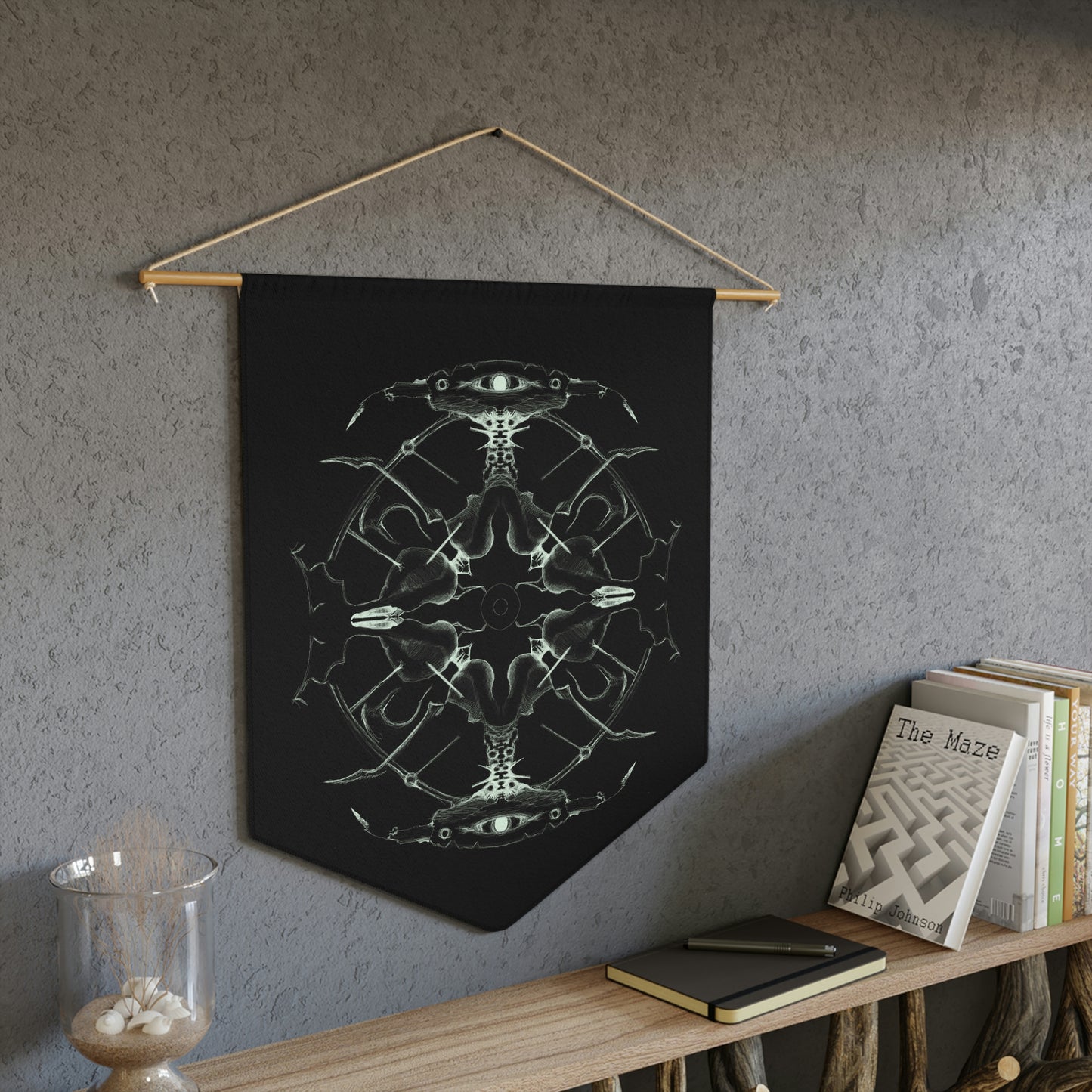 Sigil Original Art Symmetry Hand-Drawn Black and White Pennant Wall Art