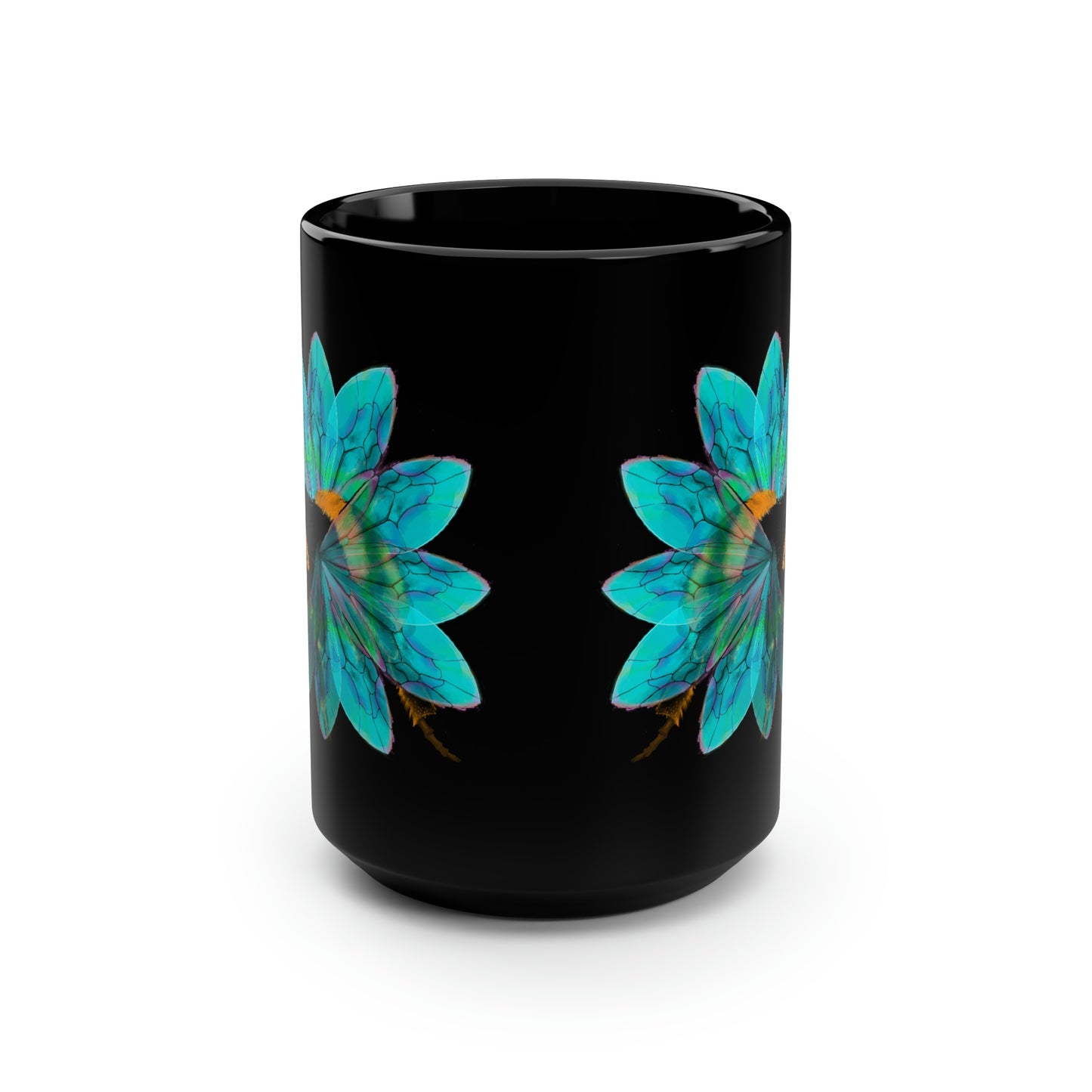Bee in the Flower Black Mug, 15oz