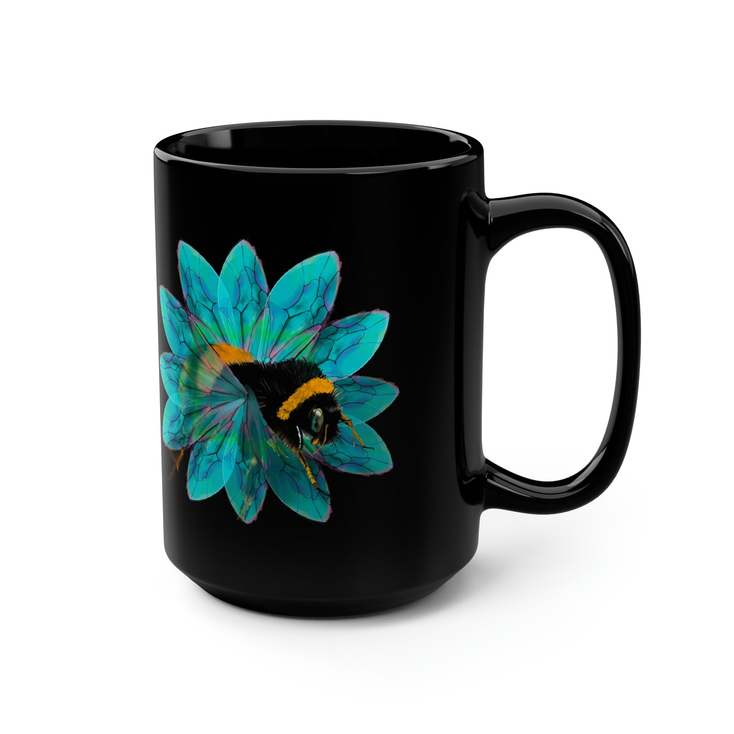 Bee in the Flower Black Mug, 15oz