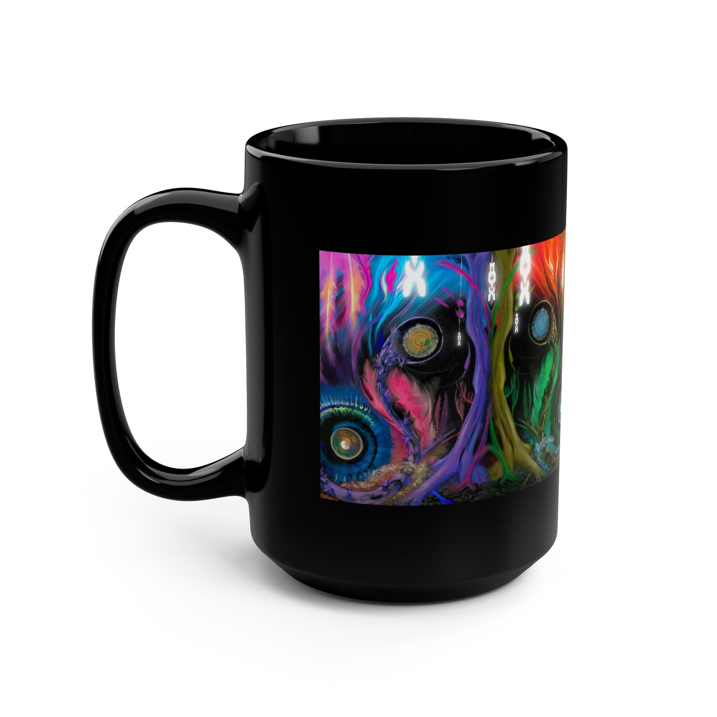 Deep In The Forest of Illusions Black Mug, 15oz
