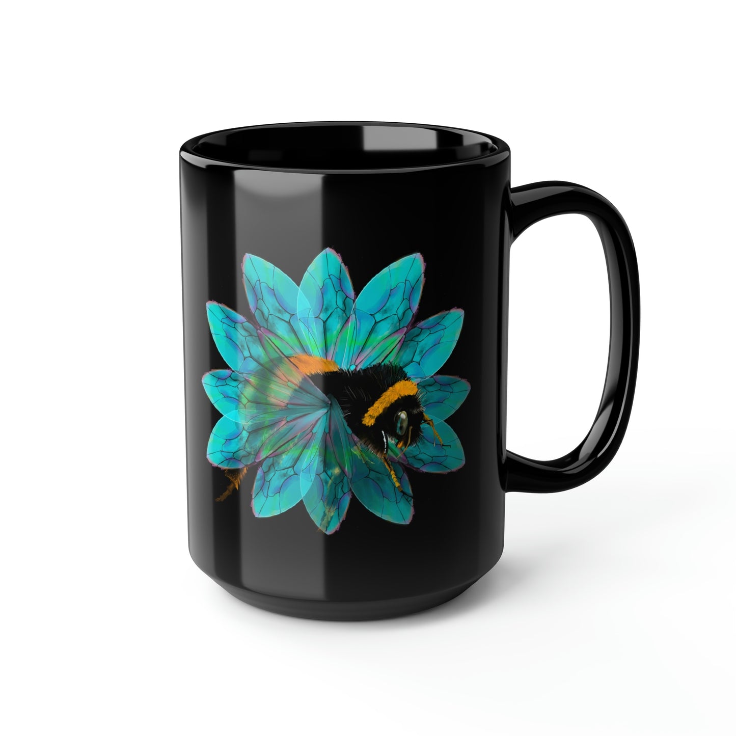 Bee in the Flower Black Mug, 15oz
