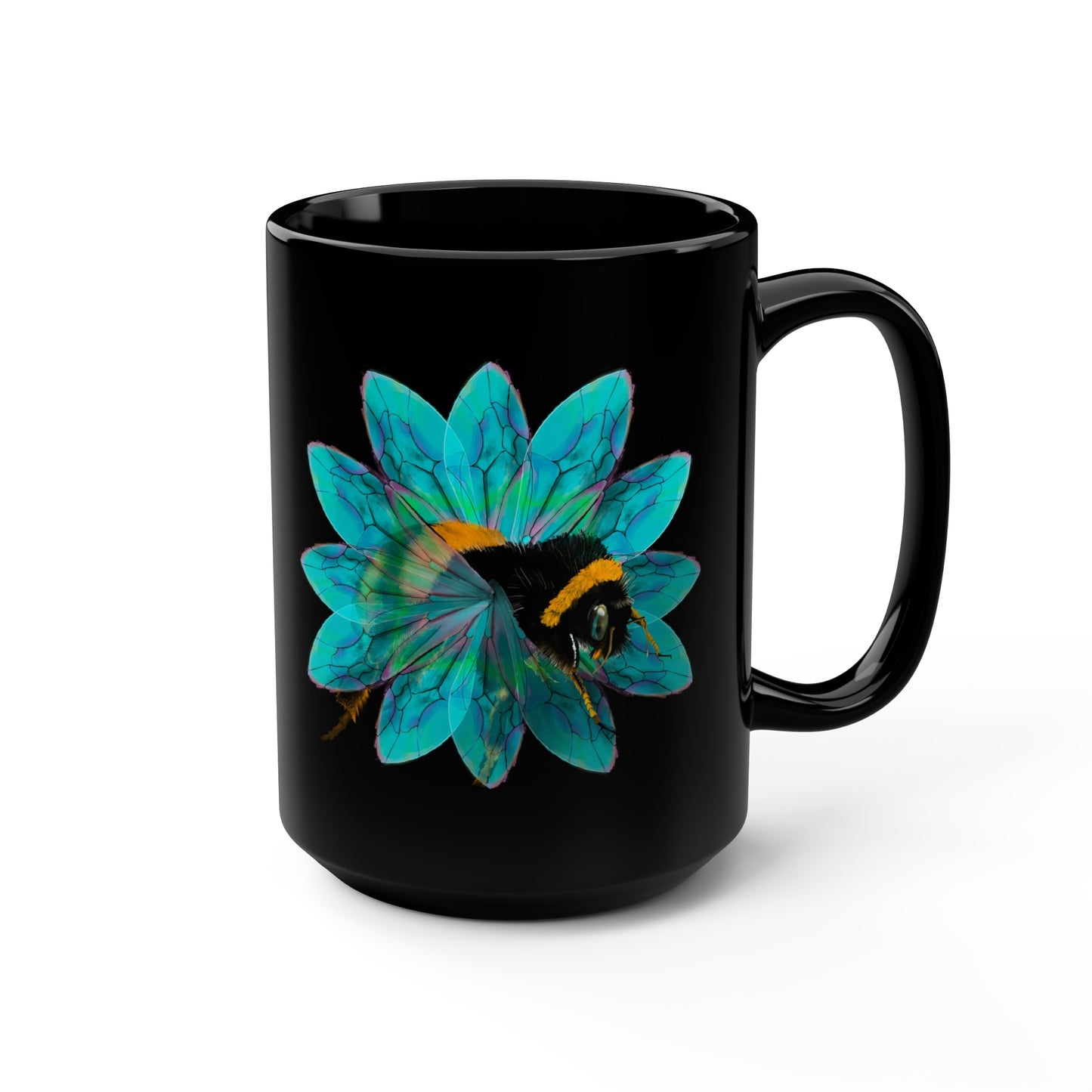 Bee in the Flower Black Mug, 15oz