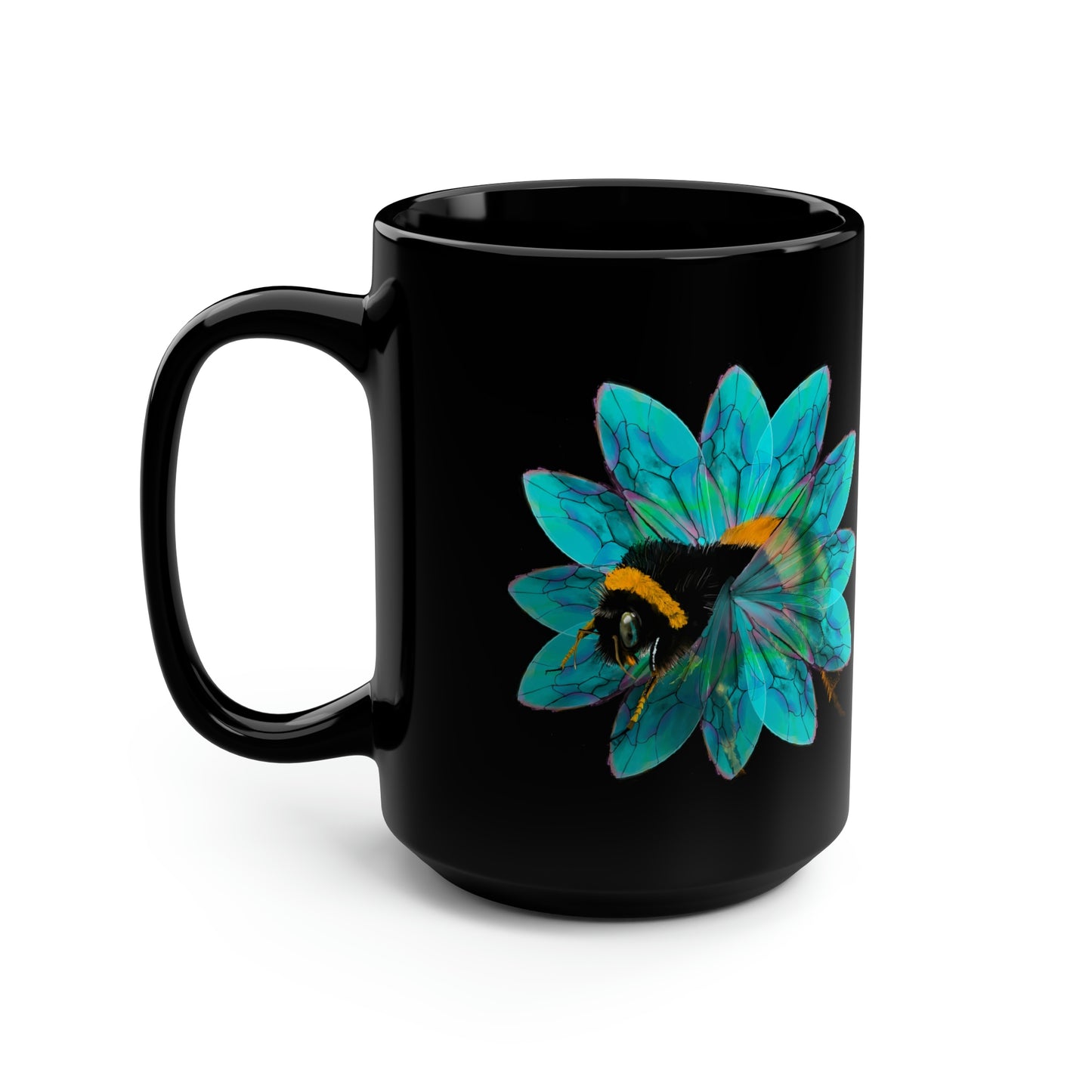 Bee in the Flower Black Mug, 15oz