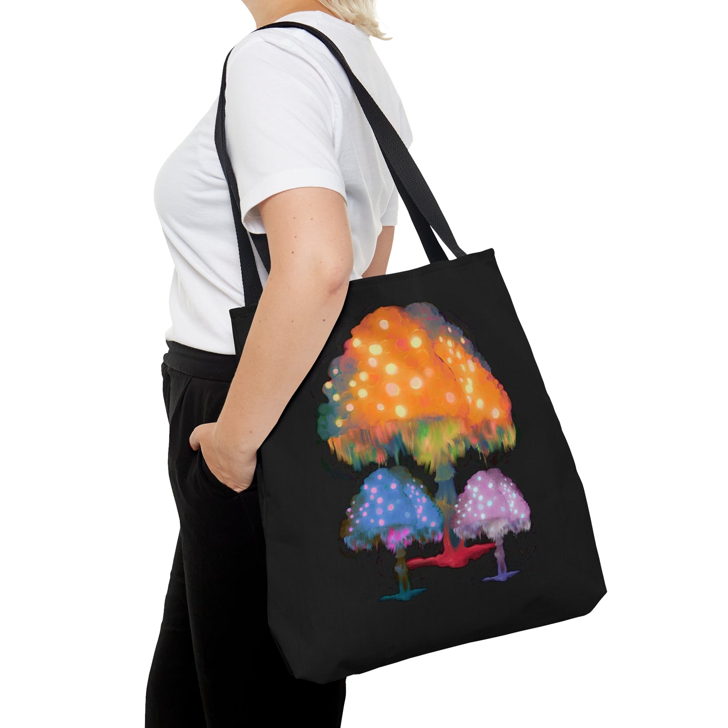 Ghost Fungi Mushroom Tote Bag in Black