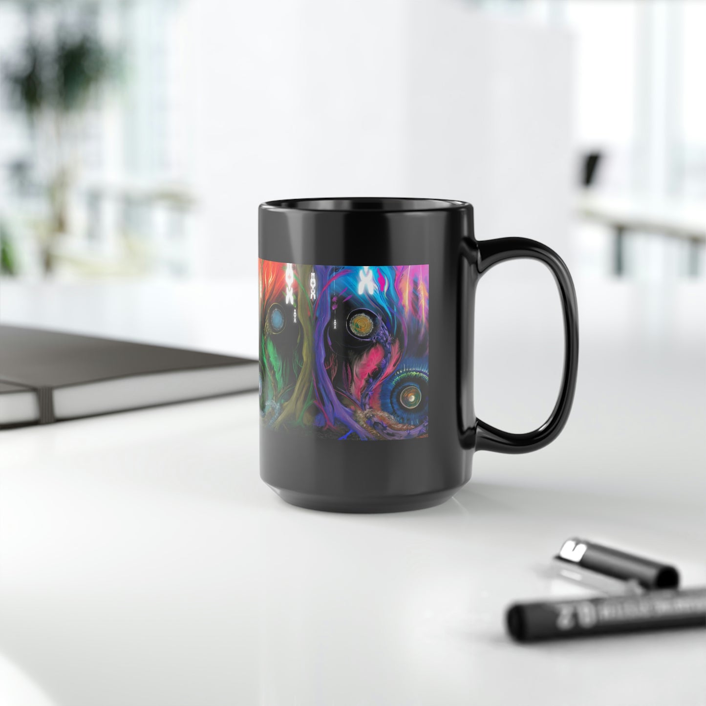 Deep In The Forest of Illusions Black Mug, 15oz