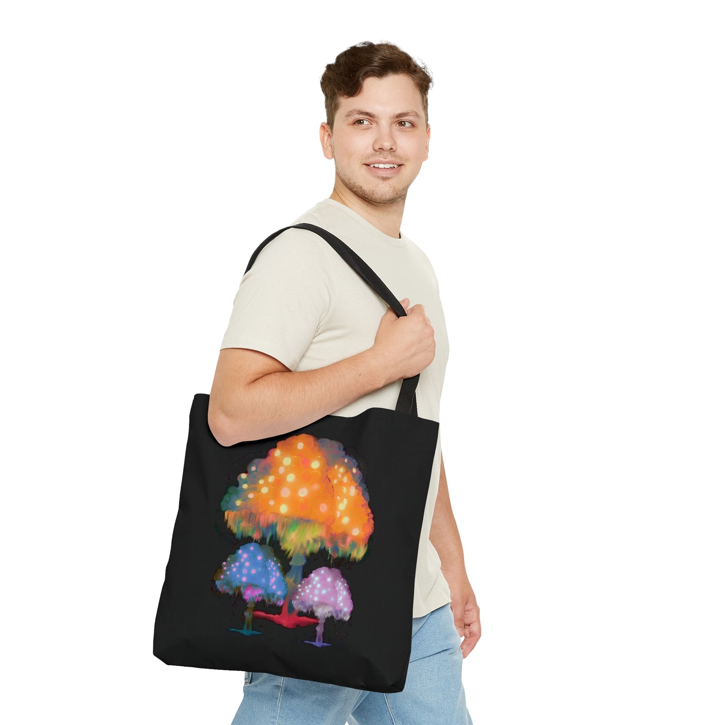 Ghost Fungi Mushroom Tote Bag in Black