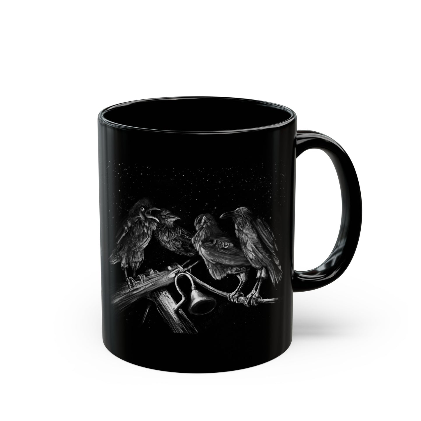 Ravens Muse at the Stars Black Mug